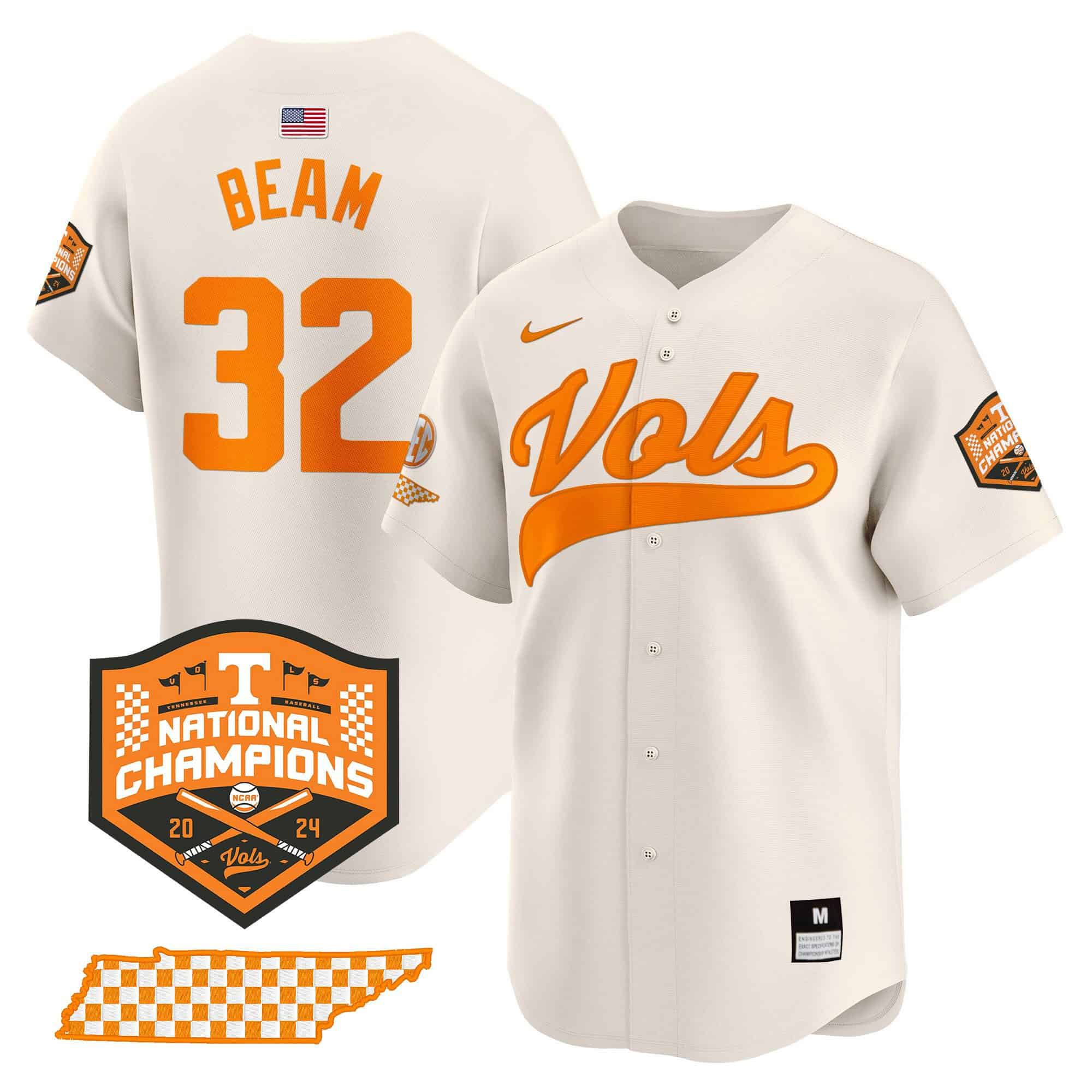 Men Tennessee Volunteers #32 Beam Cream 2024 Nike Champions Vapor Premier Limited NCAA Jersey